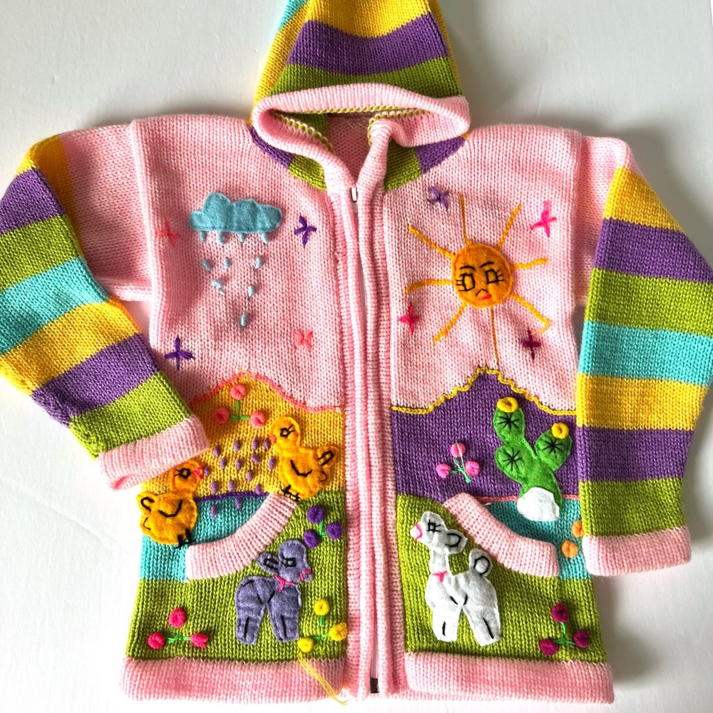 Peruvian Sweater with cute embroidery for kids Size M